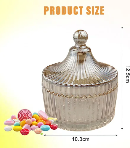 Vista 2 de QUUPY Plato de cristal esmaltado para dulces con tapa en forma de yurta, cuenco de servidor de azúcar de cristal, caja de tarro de galletas