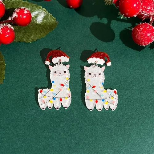 Vista 2 de Aretes de Navidad para mujer, diseño de dinosaurio, arcoíris, aretes de acrílico, regalo de Navidad para niñas
