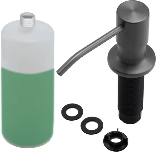 Vista 8 de Dispensador de jabón integrado para fregadero de cocina, cabezal de bomba de encimera de níquel cepillado de acero inoxidable, dispensador de loción