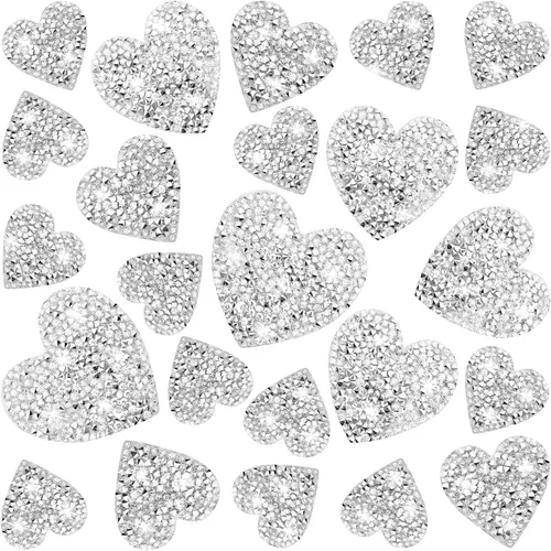 Vista 10 de 26 parches para planchar en forma de corazón, 4 tamaños, parches de diamantes de imitación en forma de corazón, parches adhesivos de corazón