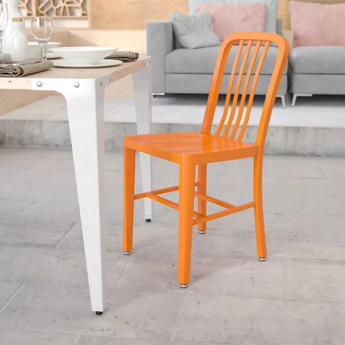 Vista 2 de Flash Furniture Silla de metal naranja de grado comercial para interiores y exteriores Uso interior/exterior
