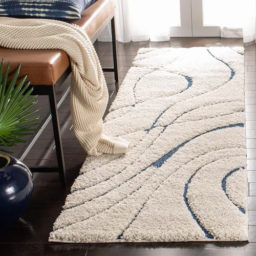 Vista 98 de Safavieh Florida Shag Collection - Alfombra de área de 2 x 3 pies, color crema/beige, diseño geométrico, felpa de 1.2 pulgadas de grosor, ideal
