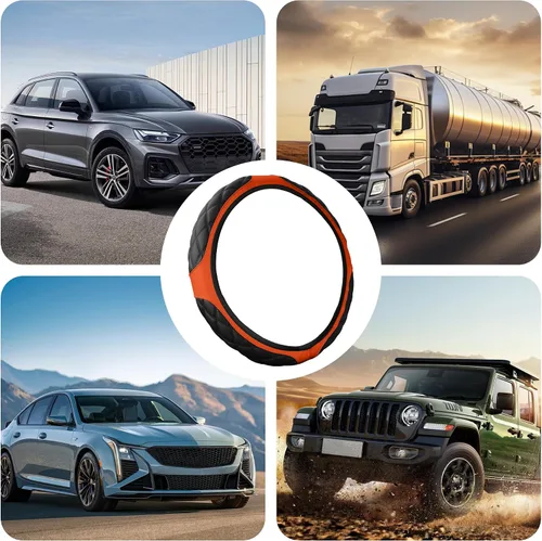 Vista 5 de Funda de cuero para volante de automóvil de 15 pulgadas, accesorios de automóvil, elástica, transpirable, antideslizante, protector de volante