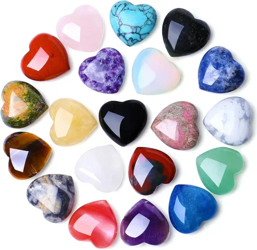 Vista 19 de QINJIEJIE 10 piezas de cristales de corazón gruesos, cristales y piedras curativas, regalos a granel de cristales para mujeres, Piedra