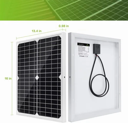 Vista 2 de Kit de panel solar Topsolar de 20 W 12 V monocristalino con controlador de carga solar de 10 A + cable de extensión con clips de batería terminal