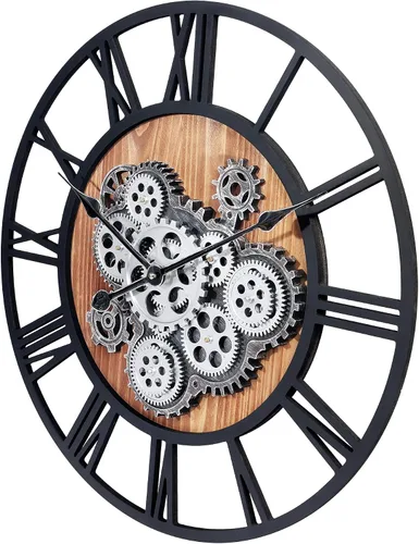 Vista 5 de Lafocuse Reloj de pared de engranaje móvil real de 23 pulgadas, reloj de pared grande de madera Steampunk para decoración de sala de estar