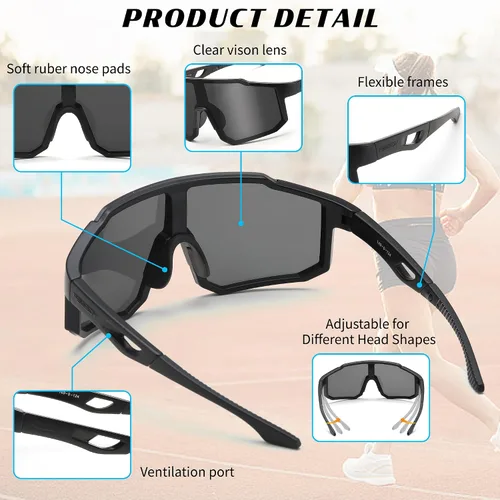 Vista 3 de FEISEDY Gafas de sol deportivas para hombres, mujeres y adolescentes - Béisbol, ciclismo, ciclismo UV400 protección B2388