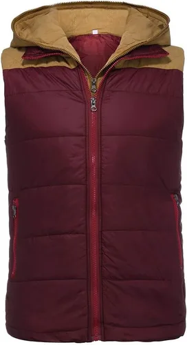 Vista 60 de WENKOMG1 Chaleco con capucha con doble cremallera para hombre, abrigo de color sólido, abrigo cálido y grueso, sin mangas, chaqueta suelta