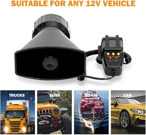 Vista 3 de Altavoz de sirena de coche 100 W 12 V 5 tonos sonido micrófono sistema PA amplificador de sonido de emergencia.