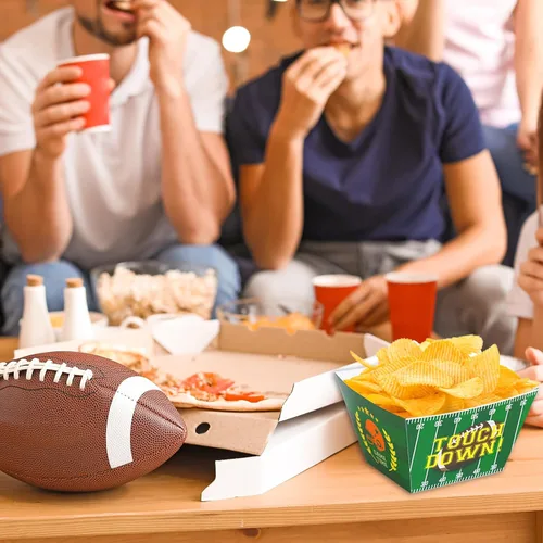 Vista 6 de 12 cuencos de fútbol para decoración de aperitivos – Cajas de comida para puerta trasera para el día del juego deportivo, suministros para fiestas