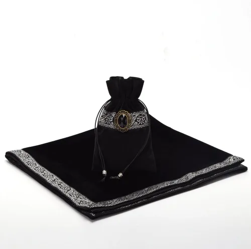 Vista 4 de BLESSUME Mantel de tarot de altar para lectura con bolsa negra