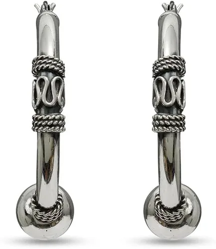 Vista 4 de LeCalla Pendientes de aro Bali ligeros de plata de ley oxidada, de dos tonos, para mujer