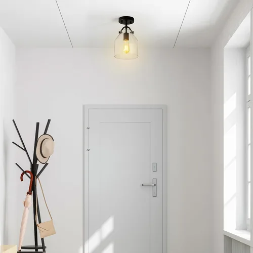 Vista 3 de GLOBE Electric 66000080 Lámpara de techo empotrada de 1 luz, negro mate, pantalla de vidrio angular, accesorios de iluminación de techo