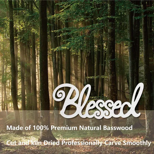 Vista 4 de CREATCABIN Letrero de madera con texto en inglés «Blessed» para decoración de pared, letras recortadas con láser, sin terminar, rústico, decorativo