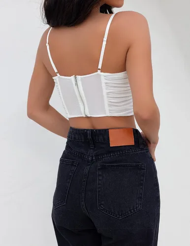 Vista 5 de ZESICA Corsé sexy para mujer, con tirantes delgados, espalda descubierta, Y2K, club, fiesta, corsé