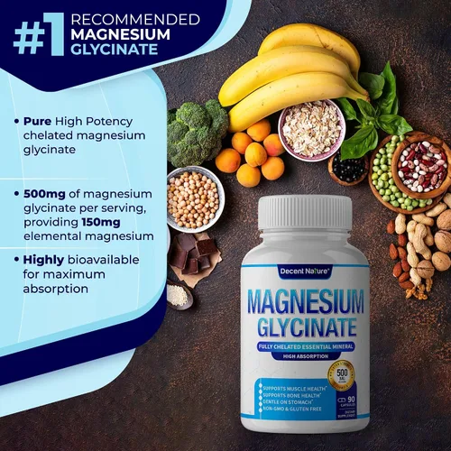 Vista 4 de Suplemento de magnesio glicinato de magnesio de 500 mg – Quelado para una alta absorción y biodisponibilidad, apoyo al sueño, músculos, huesos