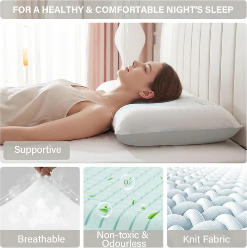 Vista 11 de Almohada de espuma viscoelástica refrescante, almohada de cama, almohada de cuello de tacto medio suave para dormir, almohadas de espuma