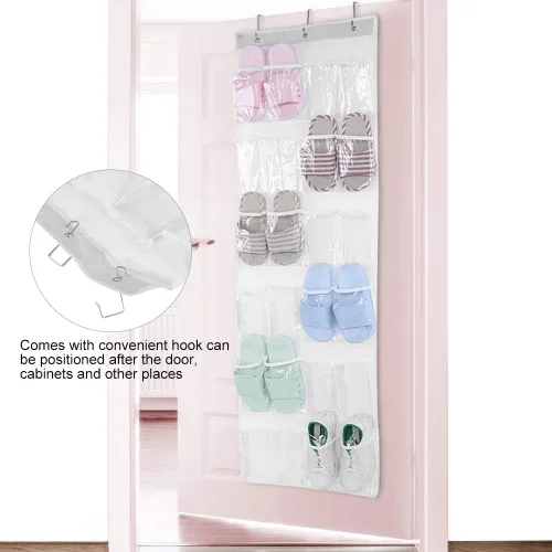 Vista 5 de Wisecoco Organizador de zapatos con 24 bolsillos sobre la puerta, ahorro de espacio, bolsas de almacenamiento colgantes para armario, estante