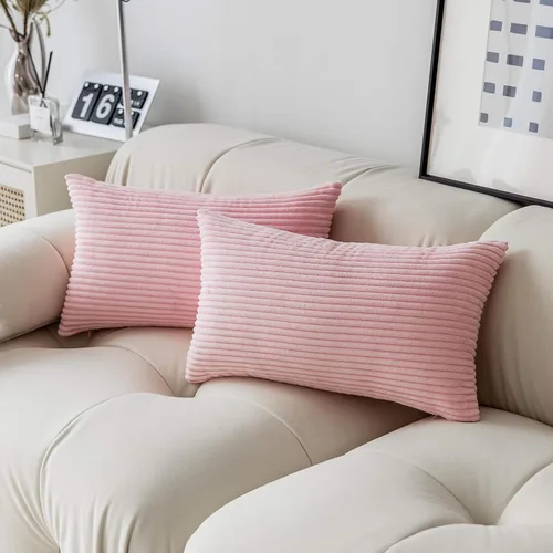 Vista 30 de Demetex Juego de 2 fundas de almohada rosas de 18 x 18 pulgadas, fundas de almohada cuadradas de pana para dormitorio, sala de estar, juego de 2, 18