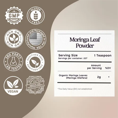Vista 2 de Zen Polvo de hoja de moringa con principio orgánico, certificado por USDA, 1 libra