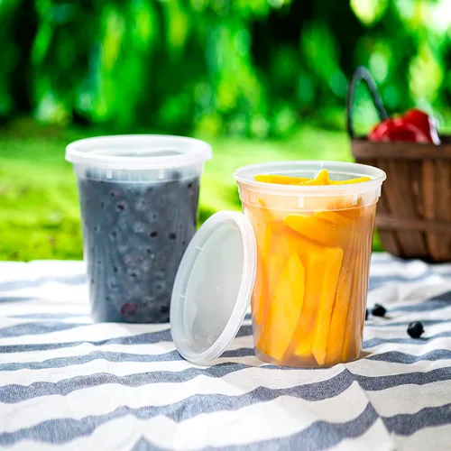 Vista 5 de Recipientes de almacenamiento de plástico con tapas [24 juegos] de 8 onzas – Contenedores de alimentos reutilizables para el hogar y los negocios