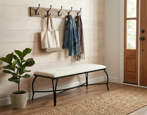 Vista 6 de Mango Steam Vienna White Bench - Banco de entrada, con recubrimiento en polvo, tapizado, ahorro de espacio