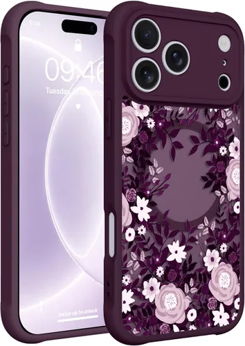 Vista 38 de Magnético para iPhone 13 con protector de pantalla [Compatible con MagSafe] Diseño de patrón floral de flores bonitas, funda delgada a prueba