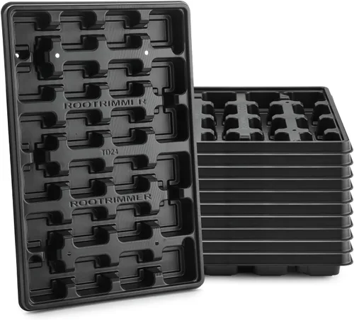 Vista 16 de RooTrimmer Paquete de 5 bandejas para macetas de vivero, bandeja de transporte y sujeción para plantas para macetas de inicio de semillas, Negro