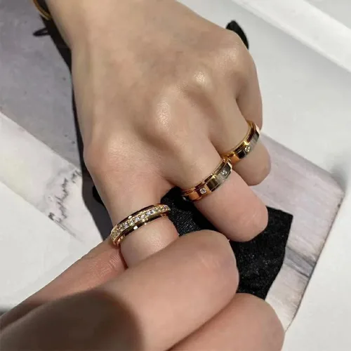 Vista 6 de Kainier Anillos de ansiedad chapados en oro de 14 quilates piedras de circonita cúbica anillos giratorios para mujeres y hombres anillos