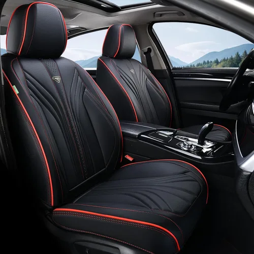 Vista 19 de FLORICH Juego completo de fundas para asiento de coche, fundas de asiento de cuero, fundas universales de lujo para 5 asientos en color negro