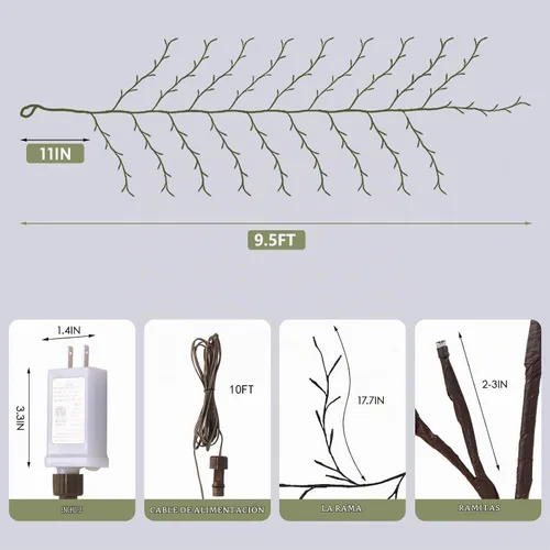 Vista 6 de Enchanted 9.5ft 160LED Willow Vine Luces con control remoto 8 modos
