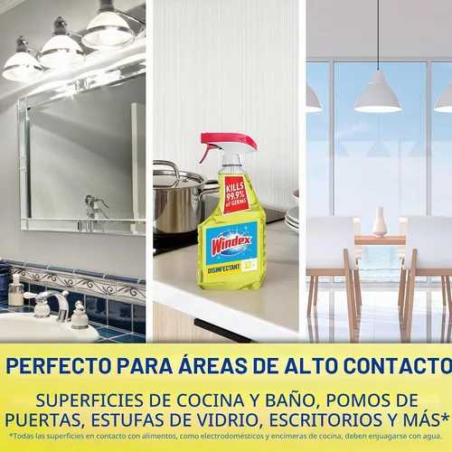 Vista 3 de Windex Refill - Spray desinfectante limpiador multiusos, botella hecha de plástico 100% reciclado, aerosol de limpieza de superficies, aroma cítrico