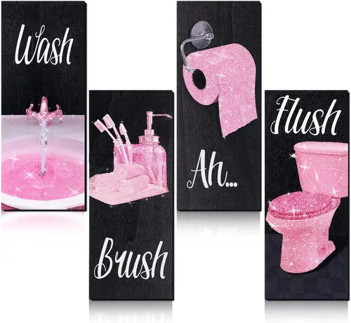 Vista 10 de Chinco 4 piezas de arte de pared divertido para mujeres, decoración de baño 9.84 x 3.94 x 0.2 pulgadas, decoración de baño glamurosa moderna