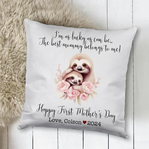 Vista 2 de Mother's Day Sloth, First Mother's Day Custom Pillowcase, Personalized Mother's Day Pillowcase, Gift for Mom, Home Decor