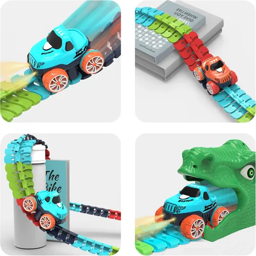 Vista 2 de Juguete de Pista de Carreras para Niños con Coche con Luz LED, Pista de Carreras Eléctrica Flexible Intercambiable con Batería para Niños y Niñas