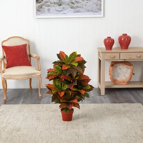 Vista 3 de Nearly Natural Planta artificial Croton de 36 pulgadas (tacto real)