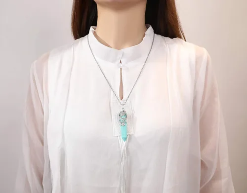 Vista 3 de XIANNVXI - Collar con dije de punto de cristal envuelto en flores Reiki, cristales curativos de piedras, collares de piedra de cuarzo para mujeres