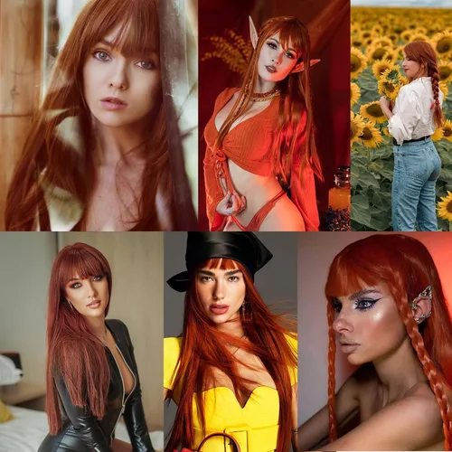 Vista 4 de Pelucas castañas para mujer, peluca larga y recta con flequillo, color marrón rojizo, cosplay, resistente al calor, peluca sintética de cobre rojo