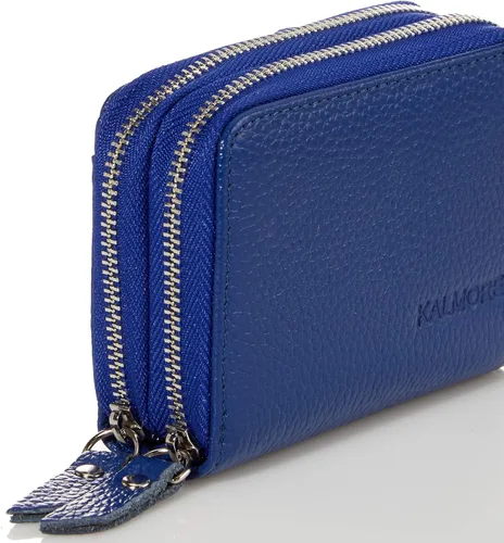 Vista 4 de KALMOR Billeteras de cuero para mujer con doble cremallera RFID bloqueo bolsillo para monedas Azul