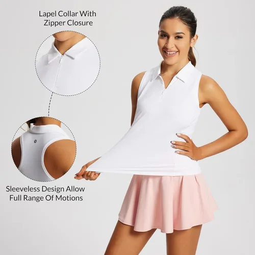 Vista 4 de BALEAF Camisetas de golf sin mangas para mujer, polo de espalda cruzada, con cuello UPF 50+, secado rápido
