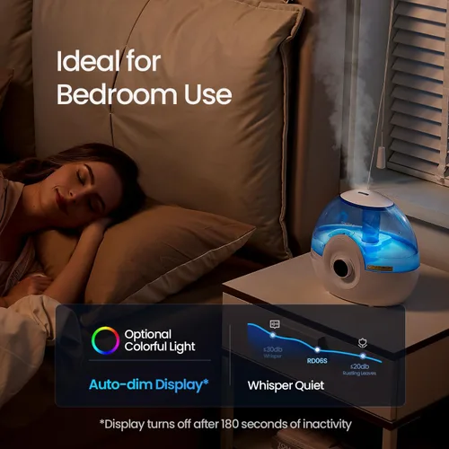 Vista 5 de raydrop Humidificadores de 2.2L para dormitorio, humidificadores de niebla fría con temporizador, perilla digital, humidificador pequeño silencioso