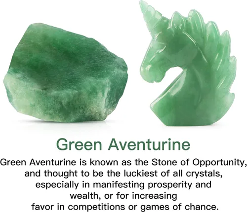Vista 6 de Artistone Figuras de piedra de unicornio de jade de aventurina verde de 2 pulgadas talladas a mano, adorno de unicornio de cristal, símbolo