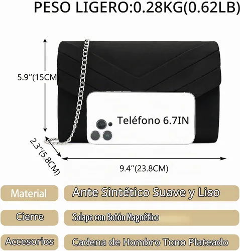 Vista 4 de Clutch Purses for Women Suede Pleated Evening Bag Wedding