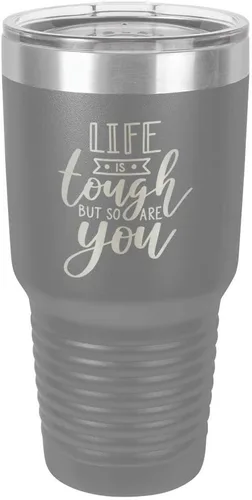 Vista 19 de Life is Tough but So are you - Vaso negro de 30 oz con paja y tapa superior deslizante Taza de viaje de acero inoxidable Compare con Yeti Rambler