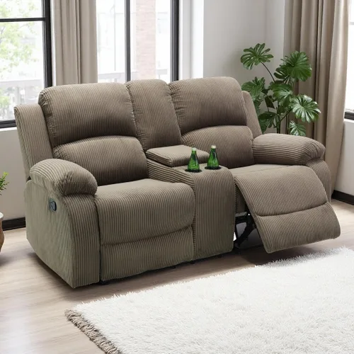 Vista 33 de Sofá reclinable manual, sofá reclinable de lujo de 3 plazas, sofá reclinable con portavasos y mesa de café, sofá de cuero sintético para sala