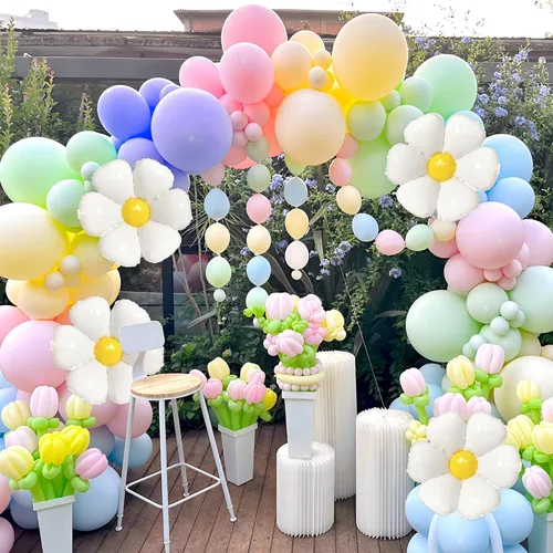 Vista 5 de Kit de arco de guirnalda de globos de margarita, globos de margarita, globos de macarrón pastel, arco de globos pastel de primavera para decoración