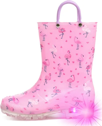 Vista 25 de HugRain - Botas de lluvia con luces para niños pequeños Cosmos Negro