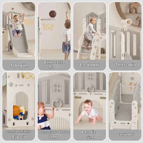 Vista 2 de YUFU Juego de toboganes 8 en 1 para niños pequeños, juego para interiores y Beige Gris