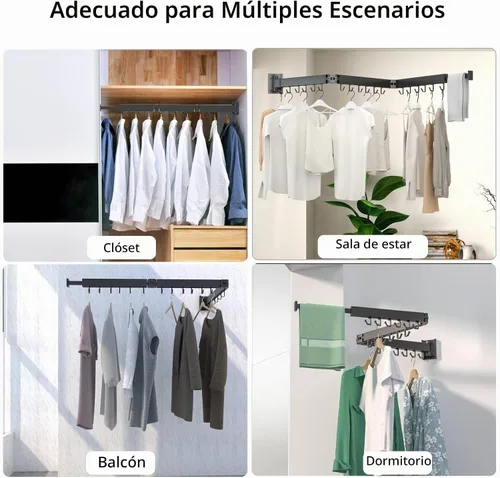 Vista 2 de Kelisiting Tendedero de Ropa de Montaje en Pared, Plegable de 2 Pliegues y Resistente, Tendedero de Lavandería para Montaje en Pared, [Sin Taladrar]