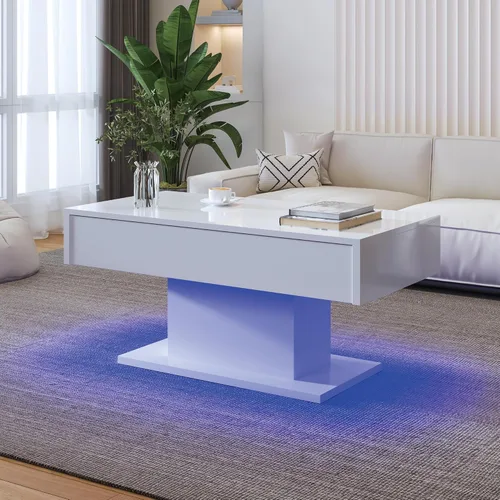 Vista 11 de Mesa de café negra moderna con almacenamiento oculto para sala de estar, mesa central rectangular de sala de estar con tapa deslizante y luces LED